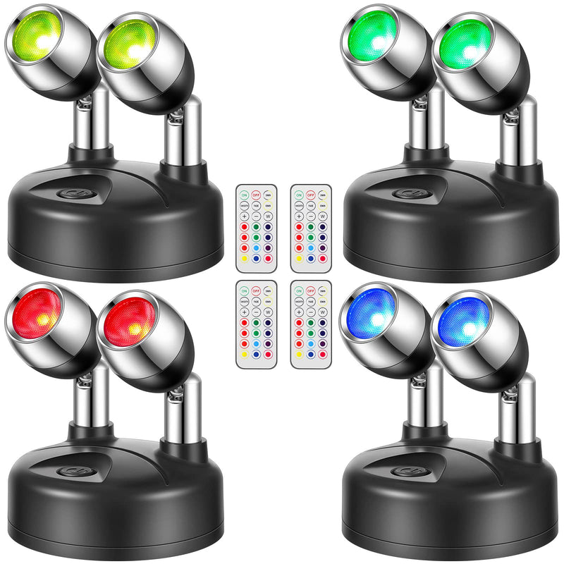 Honoson 4 Pack Dual Head Battery Operated Spotlights Indoor Wireless RGB LED Spot Light with Remote 13 Color Accent Lights with Rotatable Head Stick on Wall Hallway, for Painting Picture(Black) Black