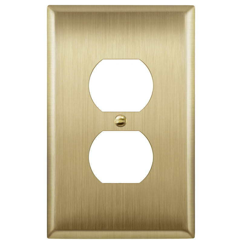 LIDER Duplex Receptacle Metal Wall Plate, Stainless Steel Outlet Cover, Corrosion Resistant, Mid-Size 1-Gang 4.88" x 3.11", 201 Stainless Steel, LMWP-21M-BB, Brushed Brass 1 Gang 1 Pack