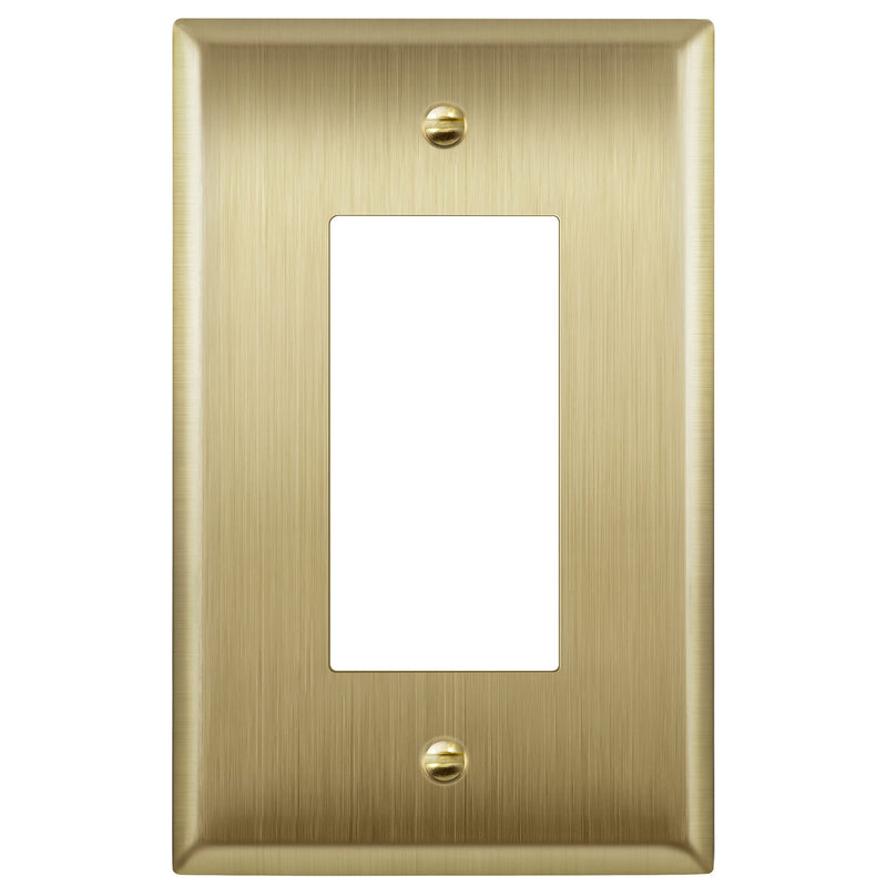 LIDER Decorator Switch or Receptacle Metal Wall Plate, Stainless Steel Outlet Cover, Corrosion Resistant, Mid-Size 1-Gang 4.88" x 3.11", 201 Stainless Steel, LMWP-31M-BB, Brushed Brass 1 Gang 1 Pack