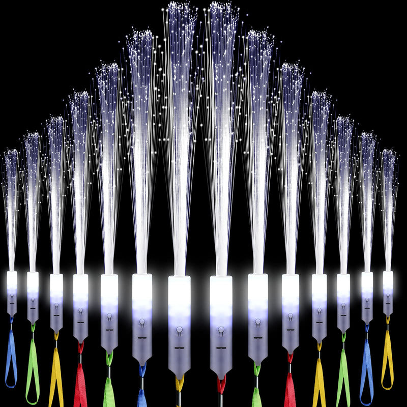 Jecery 24 Pieces White Fiber Optic Wands Glow Sticks LED Light up Wedding Wand with 3 Modes Flashing Sparklers for Wedding Bridal Shower Birthday Glow in the Dark Party Favors Supplies