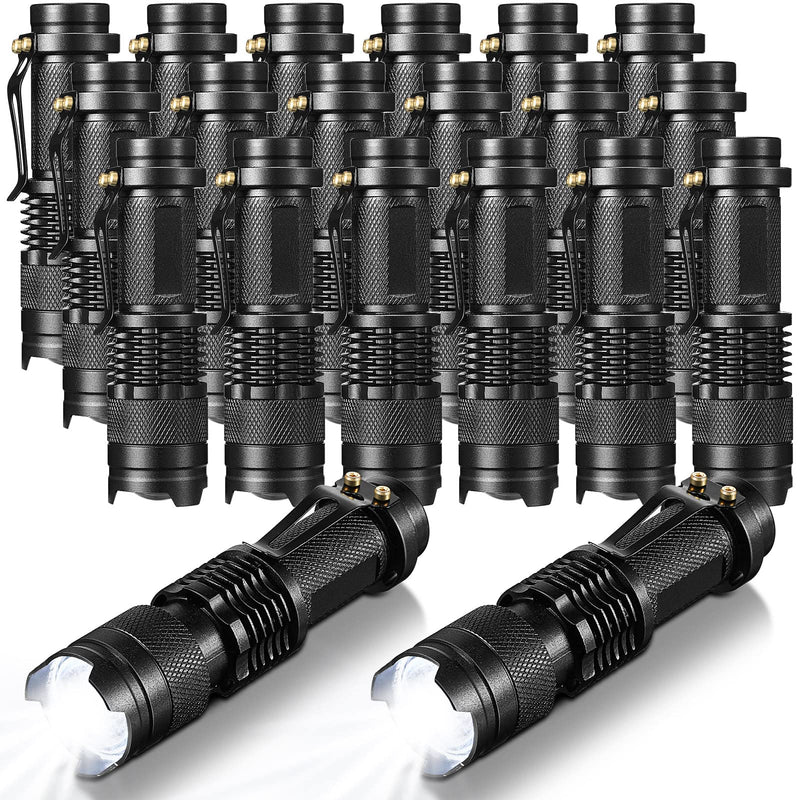Fumete 20 Pieces LED Flashlight Mini 3 Mode Tactical Torch Small Water Resistant Pocket Flash Light Adjustable Focus Light Pen for Men, Father, Indoor Outdoor Hiking(Black) Black