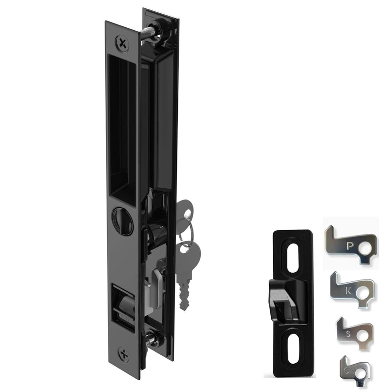 Sliding Glass Door Set, 6-5/8", Black - Patio Door Handle Replacement Thick Used on Both Left and Right-Handed. (Keyed) BLACK LOCK