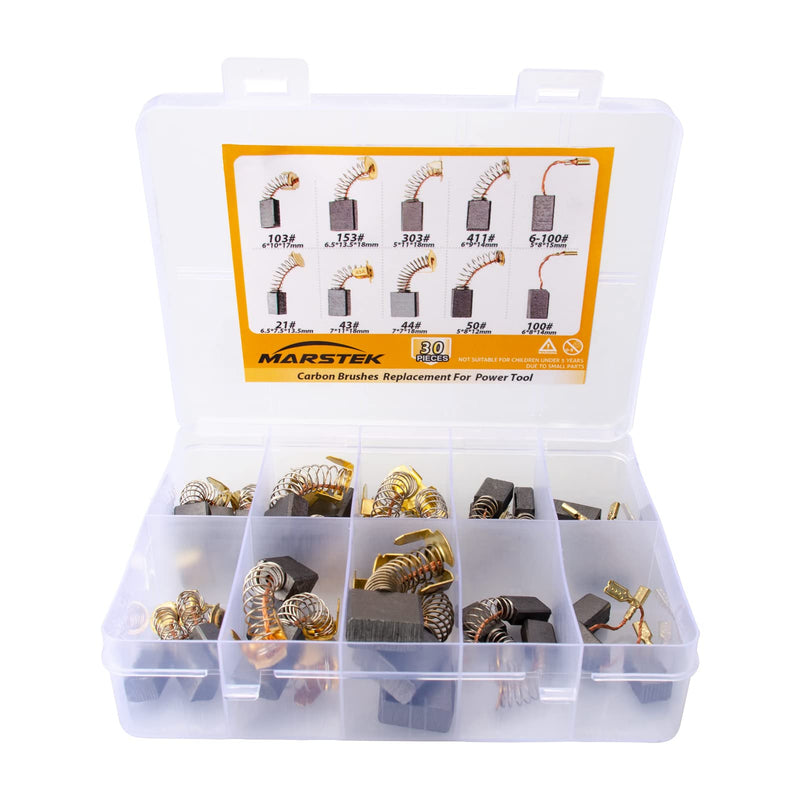 30Pcs 10 Sizes Electric Motor Carbon Brushes Replacement for Power Tool 30Pcs