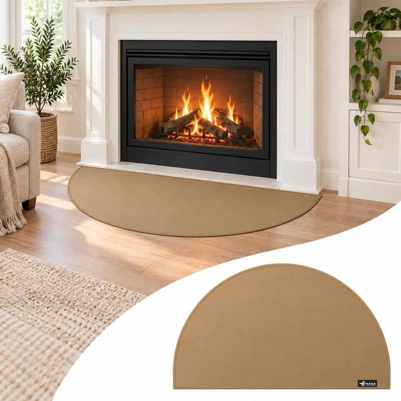 FLASLD Fireproof Fireplace Mat 24×42Inch Half Round Hearth Rug Protector Brown