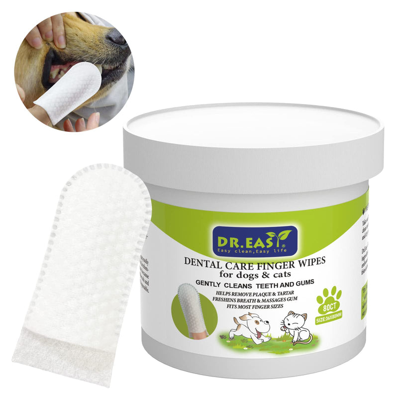 DR.EASY Breath Freshener Dental Finger Wipes 80ct for Dog & Cat, Help Wipe Away Plaque&Tartar, No Added Harsh Chemicals No Brush Formula pack of 1 - PawsPlanet Australia