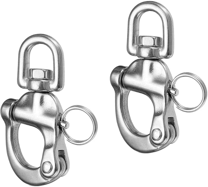 2/4 PCS Heavy Duty Marine 316 Stainless Steel Fixed Snap Shackle Quick Connect Shackle Snap Hook Rigging for Sailboat Yacht (2Packs, Overall Length:87mm) 2Packs