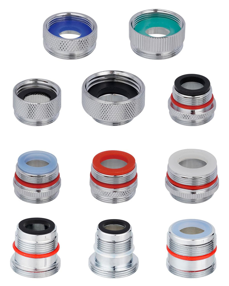 Hibbent 11 Pieces Faucet Adapter Kit, Kitchen Sink Brass Aerator Adapter Set, Male Female Sink Faucet Adapter Connecting Cache Style Faucets, Standard Hose, Chrome Finished