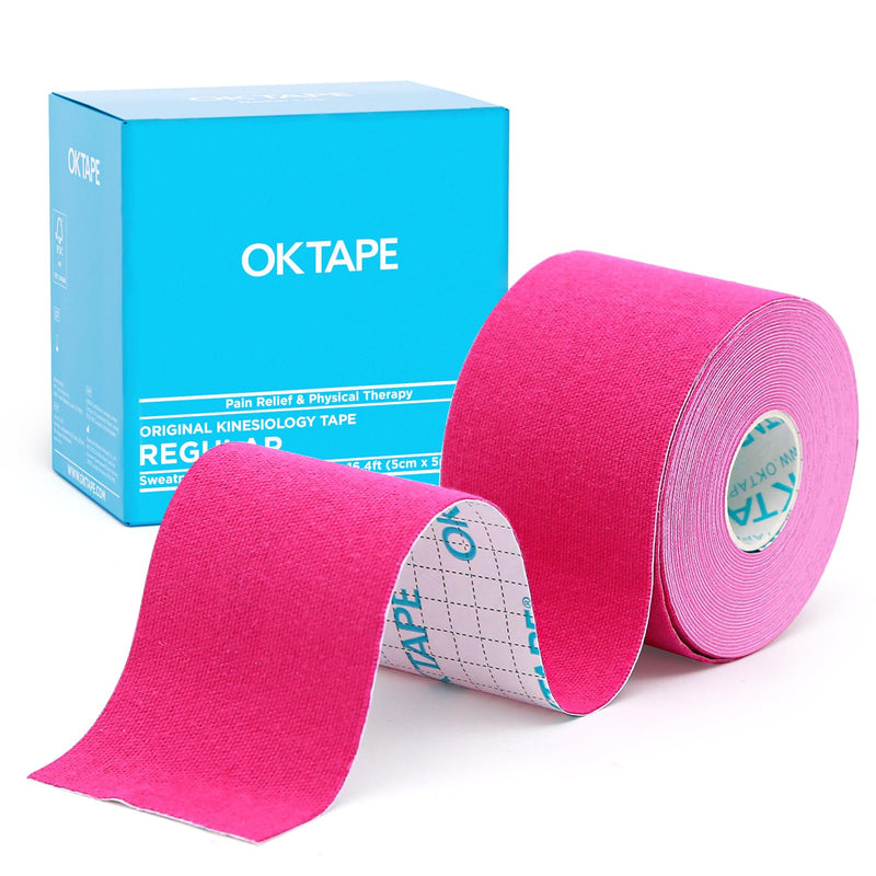 OK TAPE Kinesiology Tape, Regular Original Cotton Elastic Athletic Tape for Support and Recovery, Sports Tape Therapeutic Pain Relief, 2in×16.4ft Uncut Roll - Pink 1 Roll