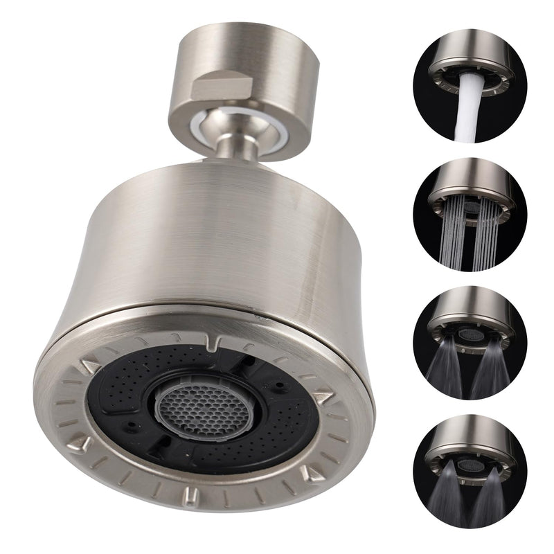 iFealClear Kitchen Sink Faucet Head, 360° Faucet Sprayer Attachment for Kitchen Faucet, Large Angle Faucet Aerator 55/64-27UNS, 2 Metal Swivel Joints, 4 Spray Modes, Brass Adapters, Brushed Nickel 2 Swivel Joints Brushed Nickle