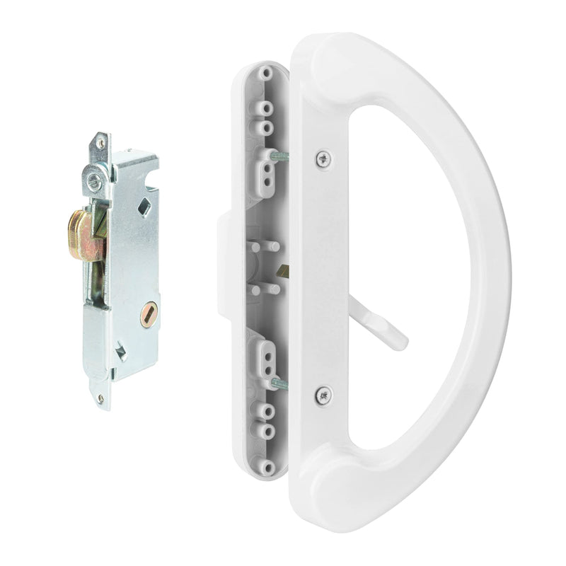 Sliding Patio Door Handle Pull Set with Mortise Lock, Full Replacement White Diecast Non-Keyed Gate Handle Set for Sliding Glass Door, Fits 3-15/16” Hole Spacing Handle Set+Mortise Lock