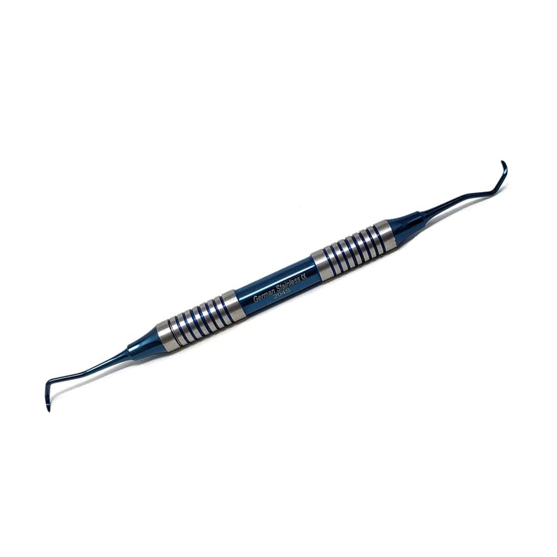 Dental Curette 204S with Hollow Handle, Blue Titanium Coated Professional Teeth Cleaning Calculus Remover Periodontal Scalers - Stainless Steel for Oral Care Double Ended Tips & Knurled Grip Scaler - 204S