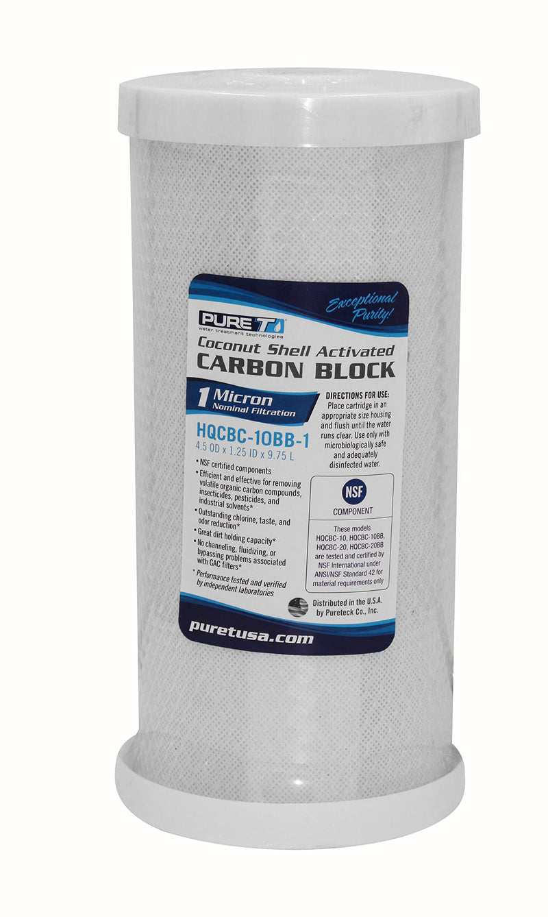 PureT Coconut Carbon Block Filter, 10"x4.5", 10 Micron