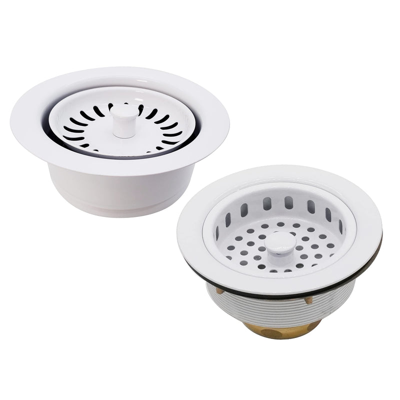 Westbrass CO2165S-50 COMBO PACK 3-1/2" Post Style Large Kitchen Sink Basket Strainer and Waste Disposal Drain Flange with Basket Strainer, Powder Coat White