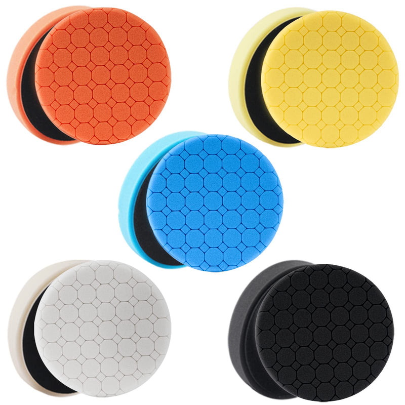 Buffing Polishing Pads, 5Pack 6.5 Inch Face for 6 Inch Backing Plate Compound Buffing Sponge Pads Cutting Polishing Pad Kit for Car Buffer Polisher, Polishing and Waxing 5pcs-6Inch