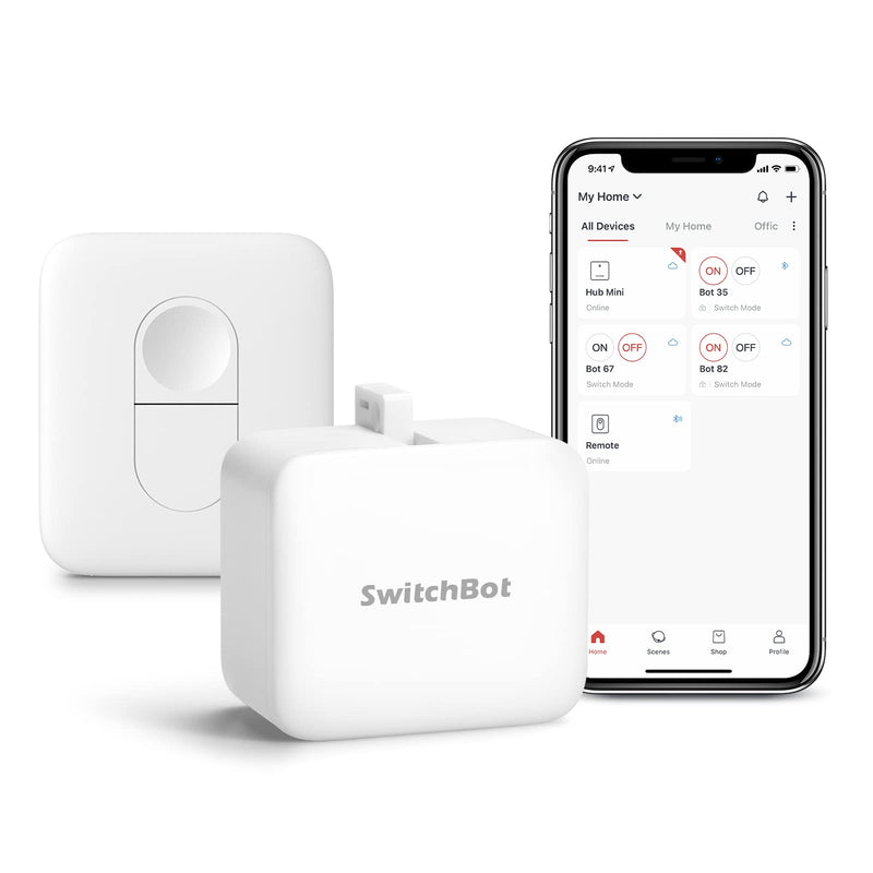 Switchbot Smart Switch Button Pusher (Bluetooth) – Fingerbot for Rocker Switch/One-Way Buttons, App Timer Control, No Wiring, Optional Hub Required for Voice/Remote, White Bot+Remote