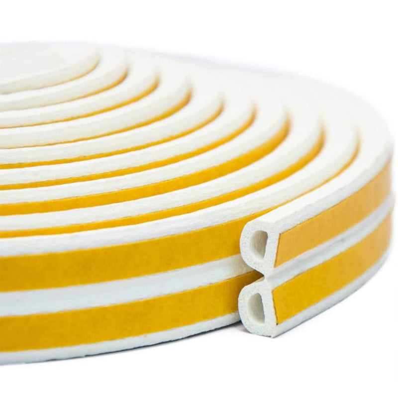 Weather Stripping Seal Strip Tape, Doors Windows Frame Self Adhesive D Type Foam Sealing Tape, 32.8Ft Rubber Soundproof Insulation Cell Foam Stripping, White