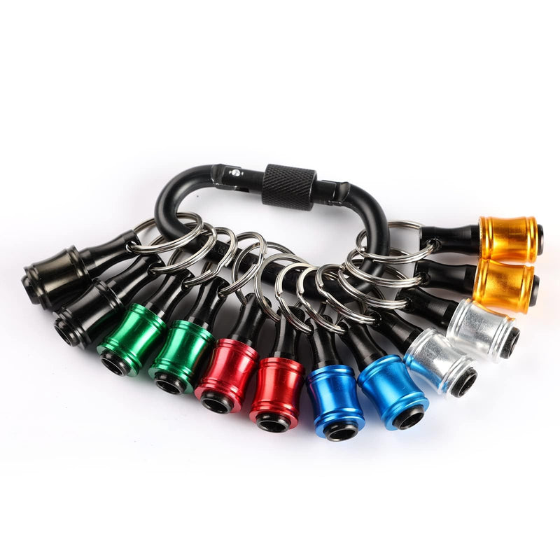 Katerk 12pc Portable Bit holder Key chain, 1/4 inch Hex Shank Screwdriver Bit Clip for Impact Driver Drill Bit Extension Nut Driver W/Black Carabiner, Quick Release Lightweight Drill Screw Adapter Black Carabiner
