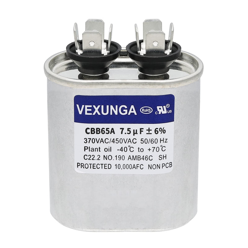 7.5uF 370/440VAC 50/60Hz CBB65 CBB65A Oval Run Start Capacitor 7.5 MFD 370V/440V Air Conditioner Capacitors for AC Unit Fan Motor Start or Pool Pump or Air Condenser Straight Cool [V01] 7.5uF Oval