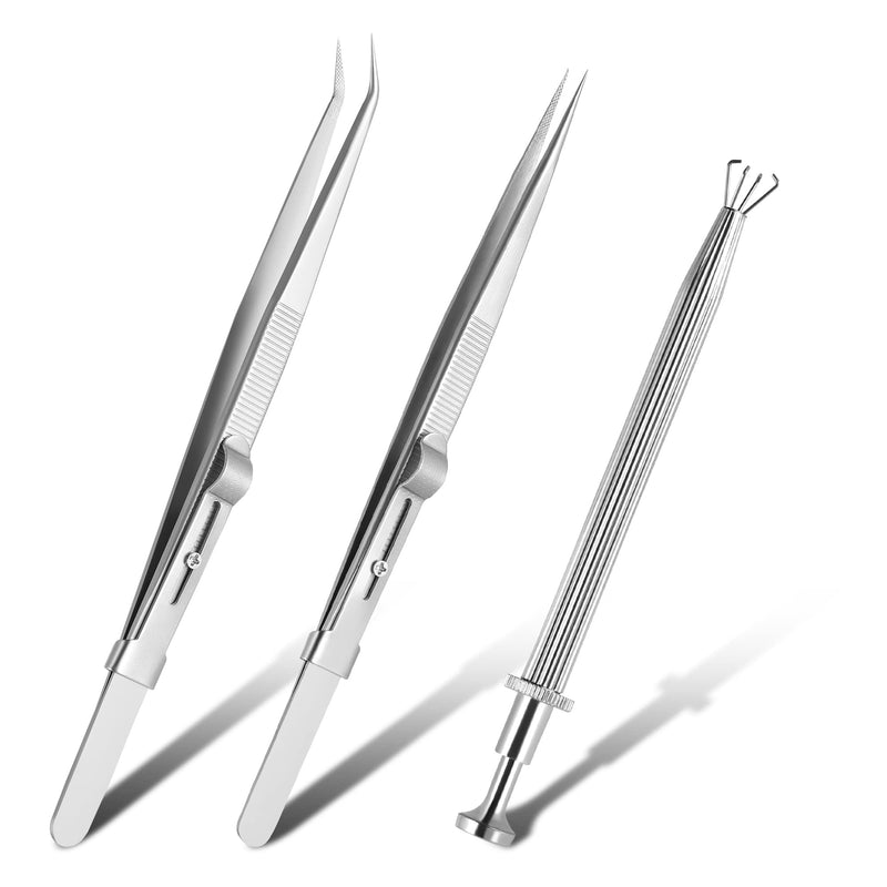 3 Pack Diamond Holder Pick up Tool Stainless Steel Tweezers Diamond Claw Tweezers Parts Beads Diamond Gems Prong Tweezer Grabber Stone Jewelry Locking Tweezers Claw and Tweezers