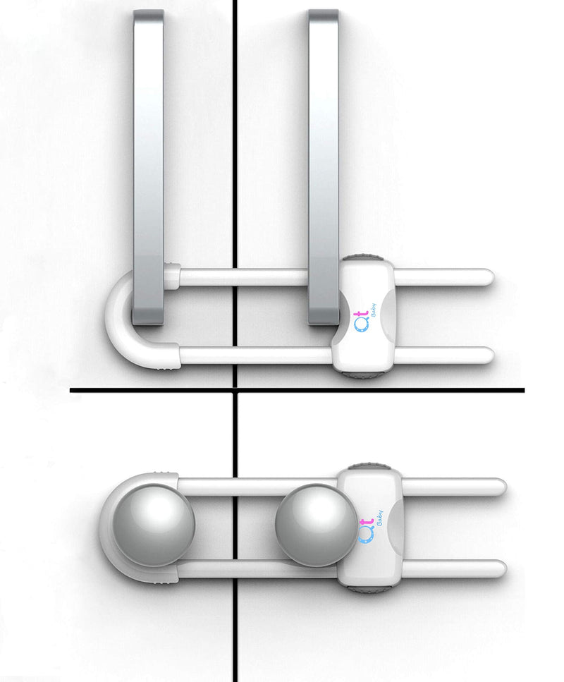 Pack of 12 - Baby Proofing Cabinet Locks Adjustable U Shaped Baby Safety Latches for Drawers, Fridge, Closet Modern Baby Proofing Cabinet Lock with Extra Secure Lock Buttons (White) Pack of 12 White