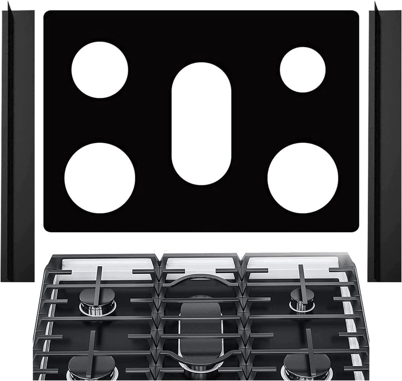 Stove Cover, Stove Covers Reusable Gas Range Protectors for Samsung Gas Range,0.3mm Reusable Gas Stove Burner Covers with 2PCS Silicone Stove Counter Gap Cover Long & Wide Gap Filler,Black-3pcs samsung mat+silicone cover