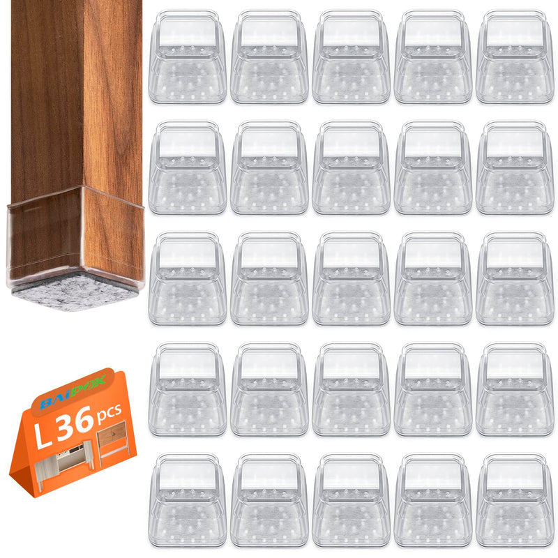 BAIPOK 36pcs Square Chair Leg Floor Protectors, Furniture Felt Pads for Hardwood Floors, Furniture Sliders for Chair Legs, Floor Protectors for Chairs, Silicone Chair Leg Caps Cover, Large, Clear Square L (1.25'' -1.60'') Transparent-36pcs