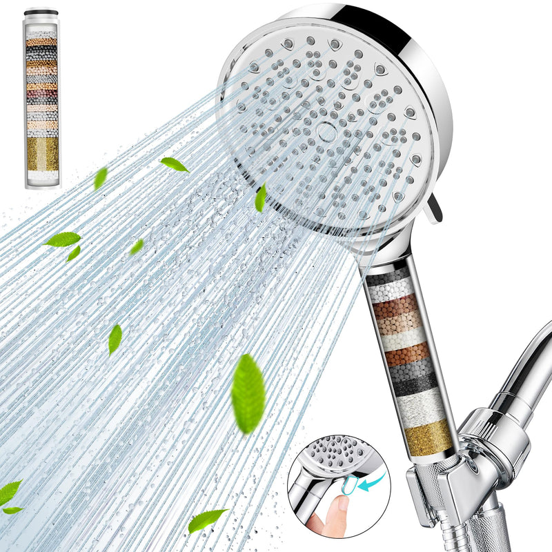 Cobbe Filtered Shower Head with Handheld, High Pressure 6 Spray Mode Showerhead with Filters, Water Softener Filters Beads for Hard Water - Remove Chlorine - Reduces Dry Itchy Skin, Chrome Round ‎‎1. Chrome