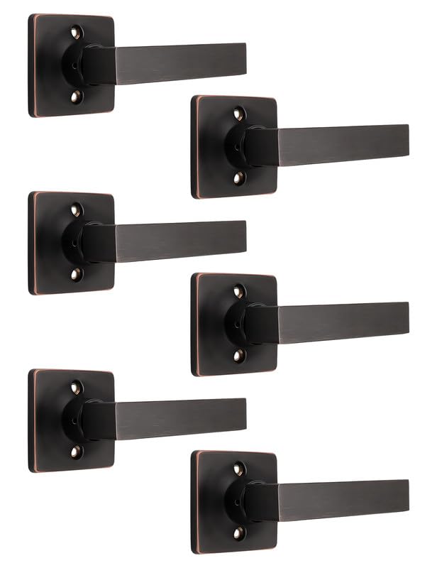Mengico 6 Pack Square Dummy Door Handle Set,Oil Rubbed Bronze Door Handle for Closets and French Doors,Interior Door Knobs Reversible Right & Left Handed Oil Rubbed Bronze