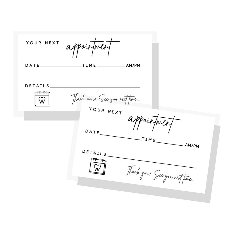 Dental Appointment Reminder Cards | 50 Pack | Teeth Whitening, Dental Office, Client Reminder, Patients, Pediatric Dentist, Orthodontics, Bulk 2x3.5” Minimalist