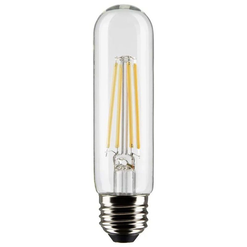 Satco 8-Watt LED Filament T10 Light Bulbs, 3000K Soft White, 800 Lumen, E26 Medium Base, 15000 Hour Rating, Dimmable, Wet Location, 6 Pack