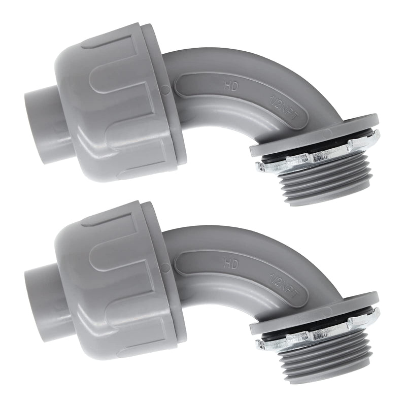 2Pcs 1/2" NPT Liquid-Tight Connector, 90-Degree Electrical Conduit Connector Fitting Flexible Conduit Fittings 2 1/2 Inch