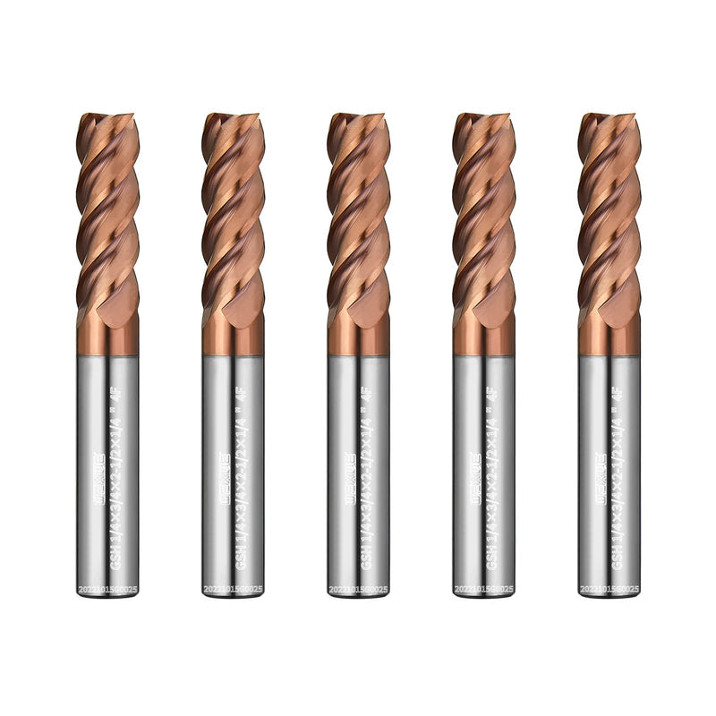 Tools GSH Carbide Square End Mill, ZrN Coating, Square Milling Cutter for Medium Alloy Steel, Stainless Steel,Hardeness Steel, Rough and Finish Machining 4 Flute,1/4" Shank (1/4-2.5L, 5pcs) 1/4-2.5“（5Pc）