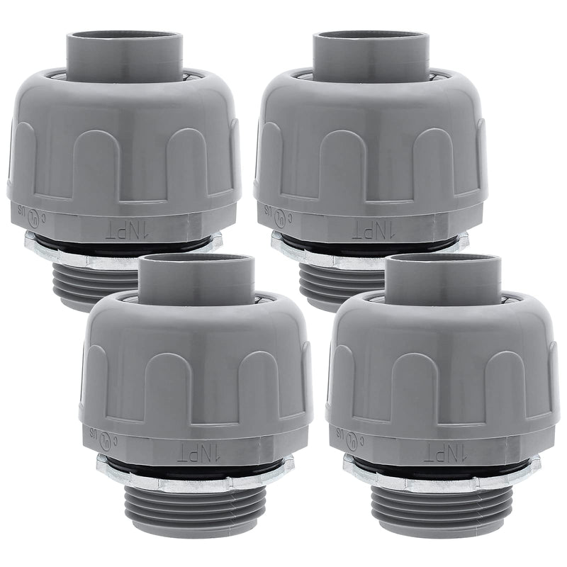 4Pcs 1 Inch NPT Electrical Conduit Connector Fittings, Nonmetallic Liquid Tight Straight Conduit Connector 4