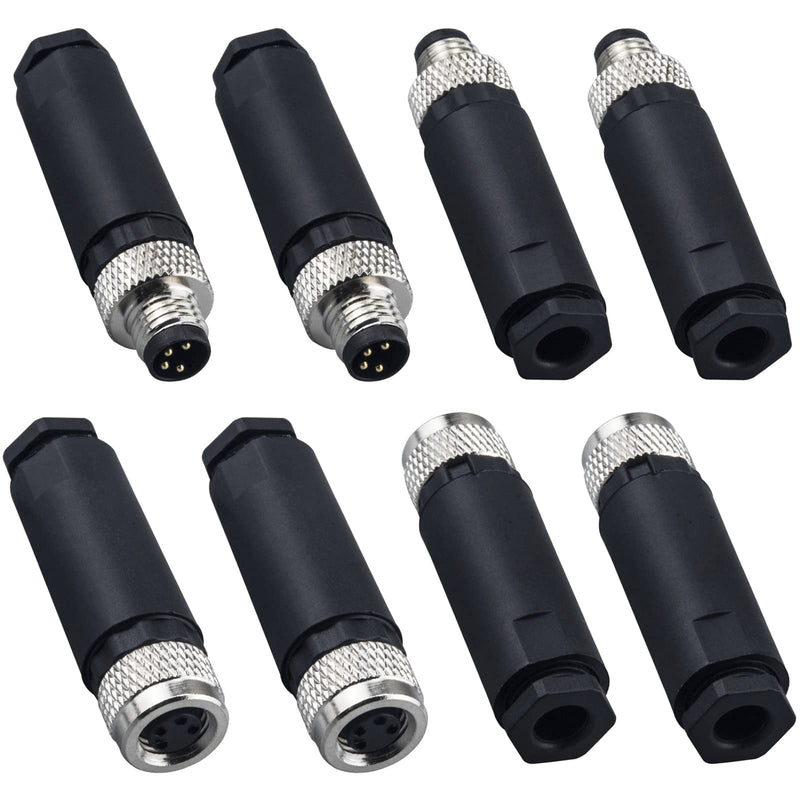 M8 4 Pin Male & Female Socket Panel Aviation Wire Connector,8mm Industrial Circular Sensor Connector,Outdoor Waterproof IP67 A Coding,4 Sets Male+Female