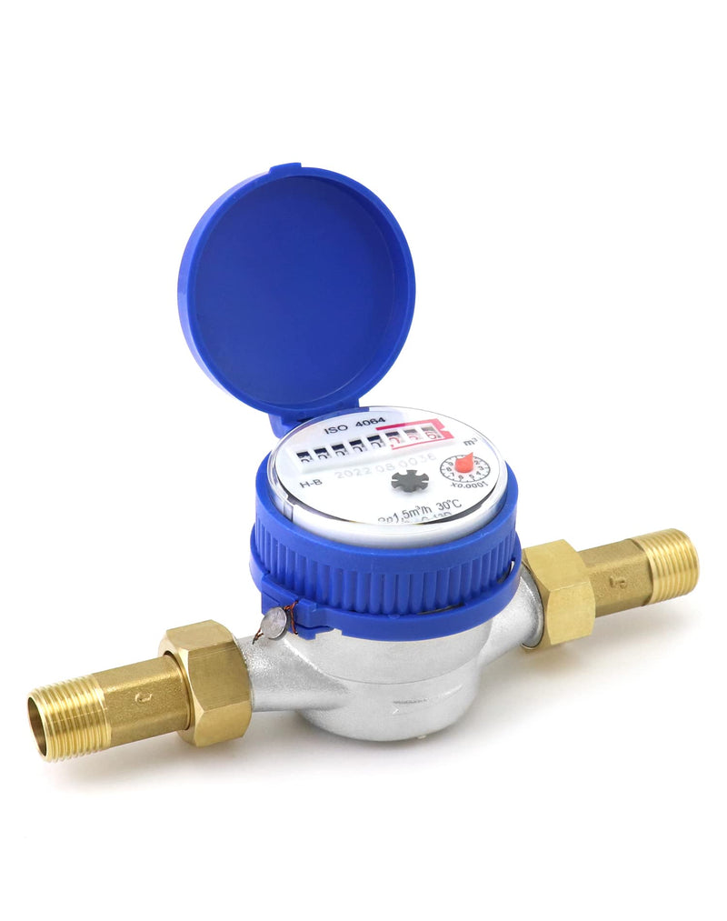 QWORK Water Meter, 1/2" NPT 304 Stainless Steel Cold Water Flow Meter with Pulse Output, for Garden and Home Use, Includes 2 pcs 1/2"NPT Thread Adapter 1 Pack - NewNest Australia
