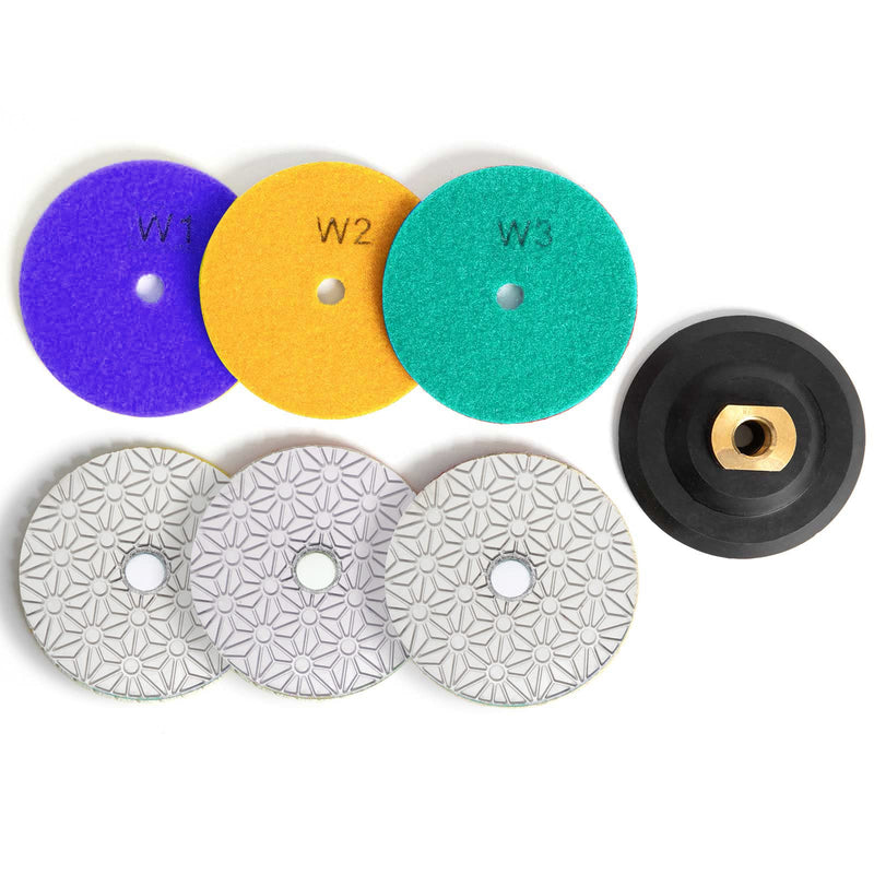 4" Diamond Polishing Pads 3 Step High Efficiency Abrasive Disc for Granite Marble Concrete Flexible Grinding Rubber Backing Pad Included 3 Steps