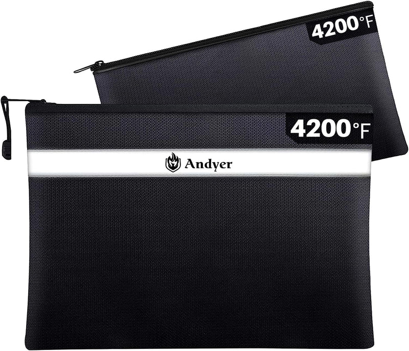 Fireproof Document Bag with Money Bag - 2 Pack 13.4" x 10" and 11" x 6" Waterproof Fireproof Money Bag for Cash, Small Fireproof Safe Pouch, Fire Proof Bag for Documents/Valuables with Zipper