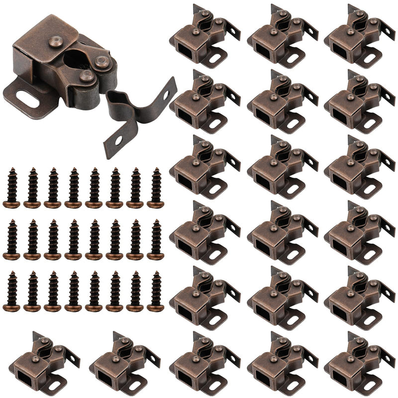 Bonuci Cabinet Door Latch and Catch Hardware Roller Catch Double Roller Catch Cabinet Latches with Spear Strike Catch for Cabinet Closet Doors Kitchen(Brown Antique Copper, 20 Pcs) Brown Antique Copper