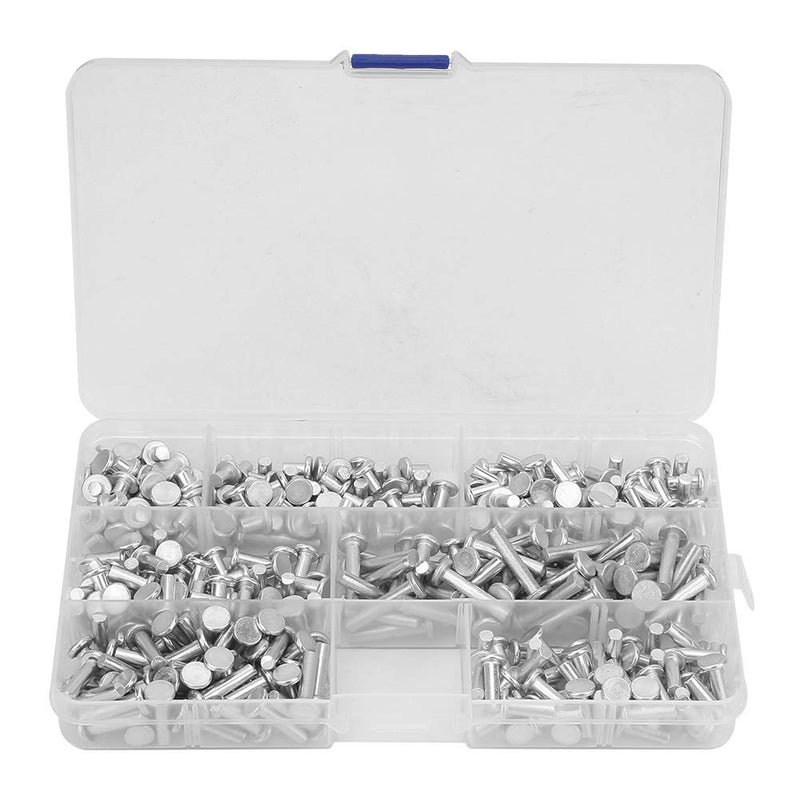 Solid Rivet Kit M4 Flat Head, 350Pcs Aluminum Rivets Assortment Kit, Multiple Aluminum Rivets Length 4/6/8/10/12/16/20mm, Solid Rivets Assortment Kit with Plastic Box