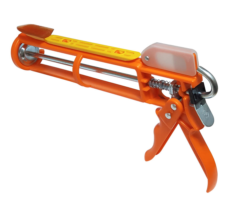 4-in-1 Dripless Caulking Gun with Built-In Spout & Cap Cutters, Quick-Release No-Drip Level, Free Caulk Spreader – Heavy Duty Sealant & Silicone Tool