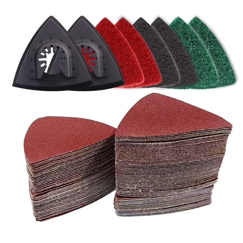 133PCS oscillating Tool Sanding Pads kit,125sandpaper, 2 Triangular Sanding Pads and 6 Triangular Scrubbing Pads for Surface Sanding,Mechanical Maintenance Cleaning, polishing, deburring