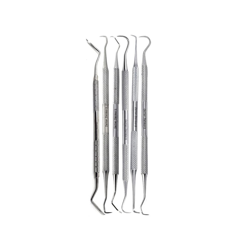 6 Dental Sickle Scalers Double Ended Probes for Professional Teeth Cleaning Calculus Plaque & Tartar Remover - Made of Stainless Steel for Oral Care with Knurled Handle, Different Double Ended Picks Silver