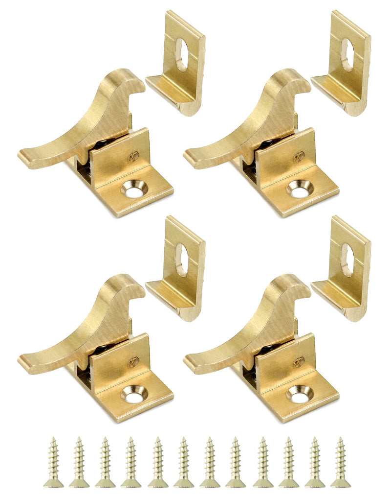 QWORK Brass Heavy Duty Elbow Latch Cabinet Door/Window Catch, 4 Pack Elbow Latches with Mounting Screws, for Bedroom Bathroom Window Cabinet and Closets Door Window Catch, Home/Office 4 Sets