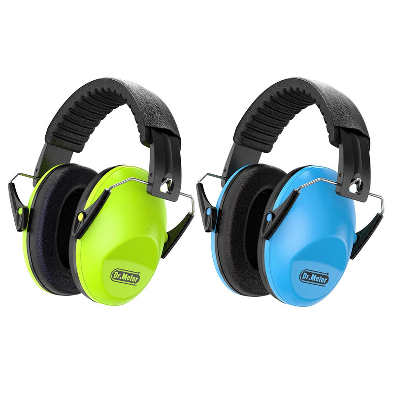 Dr.meter Kids Ear Muffs 2PACK, 27.4SNR Noise Cancelling Headphones for Kids Adults, Adjustable Hearing Protection Earmuffs for Noise Reduction Monster Truck, Concerts, Fireworks, Autism Green & Blue Green+blue