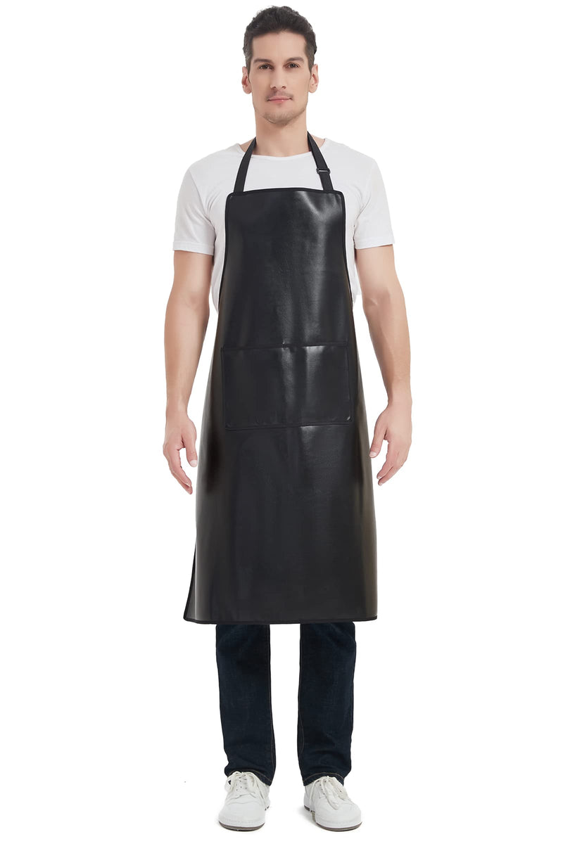 Waterproof Apron, Heavy Duty Work Apron, Artificial Leather Apron Ideal for Chef,Butcher,Barber,Cleaning Black