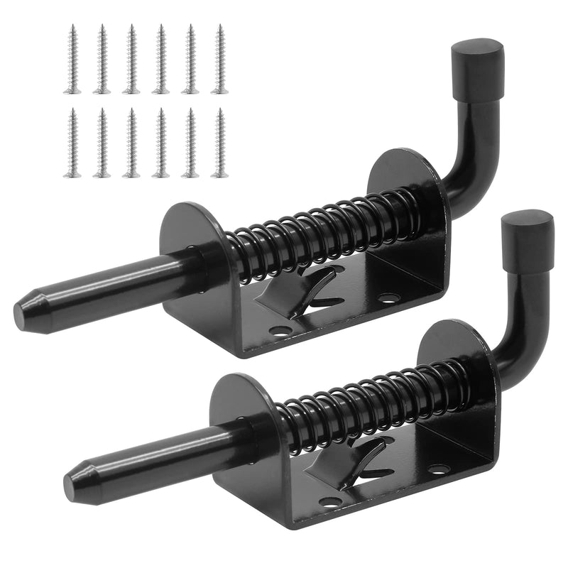 2pcs 5 Inch Spring Loaded Gate Latch Pin, Heavy Duty Barrel Bolt Spring Latch, Steel Door Lock Latch for Cabinet, Shed, Trailer, Equipment (Black) Black