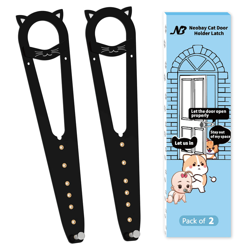Cat Door Latch with Stabilizer, 7 Sizes Adjustable Cat Door Holder Latch, Keeps Dog Out of Litter Box, No-Drill Alternative to Pet Gates & Interior Cat Door, Black, 2 Packs Black 2 Packs