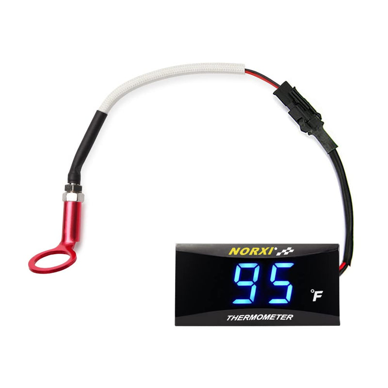 Motorcycle Engine Temperature Meter Fahrenheit, Over-Temperature Alert, Engine Temperature Gauge with Probe Sensor Adapter for Most Marine ATV Generator Lawn Tractor Motorcycle(Blue,14mm Sensor) Blue 14mm