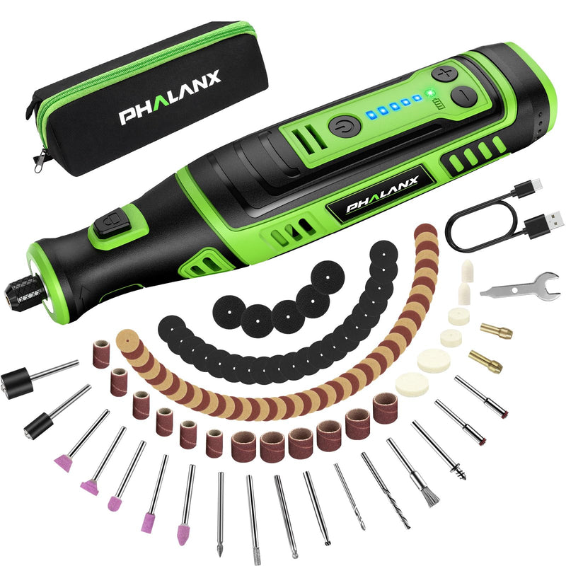 PHALANX Cordless Rotary Tool Kit | 5,000-30,000 RPM/5 Speed, 8V Engraving Pen with 117 Accessories, USB-C, LED Light for 3D Printer Sanding, Polishing, Engraving, Wood Carving, DIY Crafts 8v Rotary Tool Kit