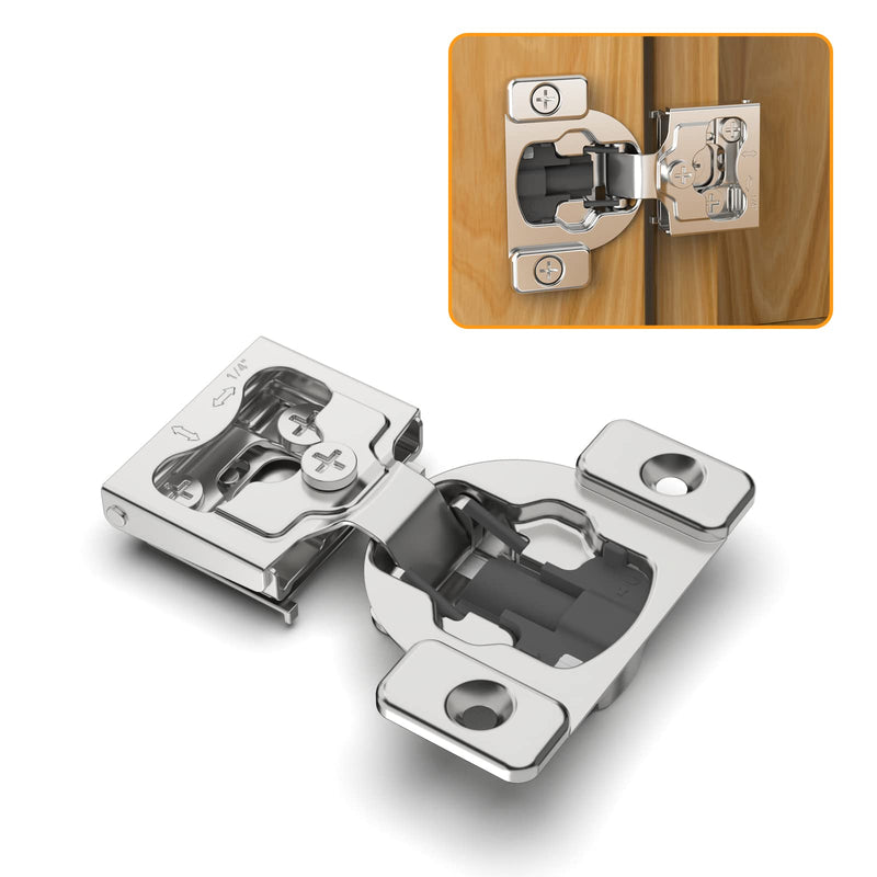 10 Pack 1/4" Small Overlay 4D Concealed Hinges for Face Frame Door, Soft Close On/Off Switch, Self Closing, 105° Open Angle Concealed Stainless Steel Hinges for Framed Cabinet, Satin Nickel 1/4" Overlay 10 Pack
